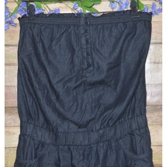 Blue Spice Dark Chambray Tube Top Sleeveless Romper Jumpsuit Size L Crop Pockets - Picture 2 of 9